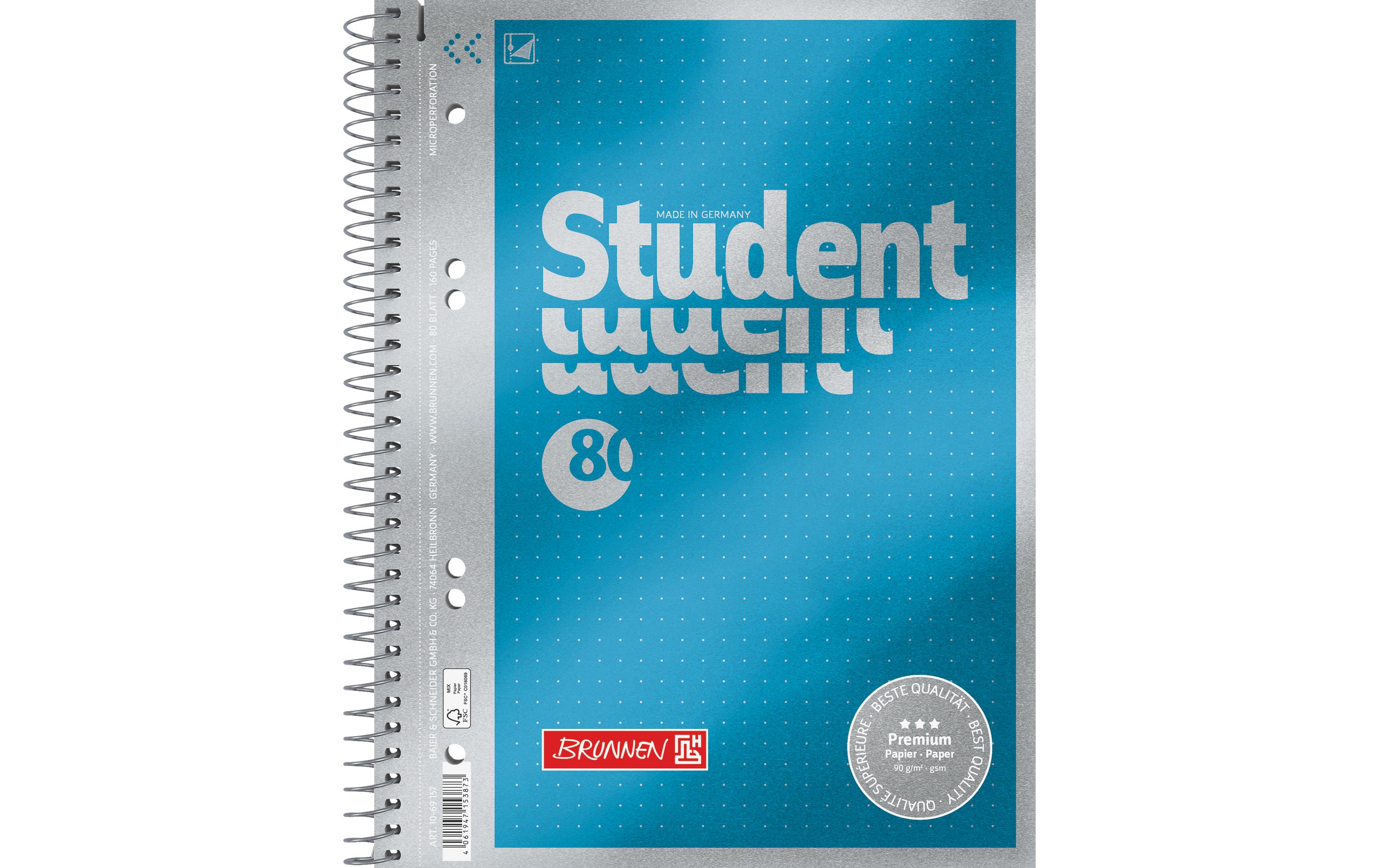 Brunnen Notizheft Premium Student A5, punktiert, 80 Blatt, Blau