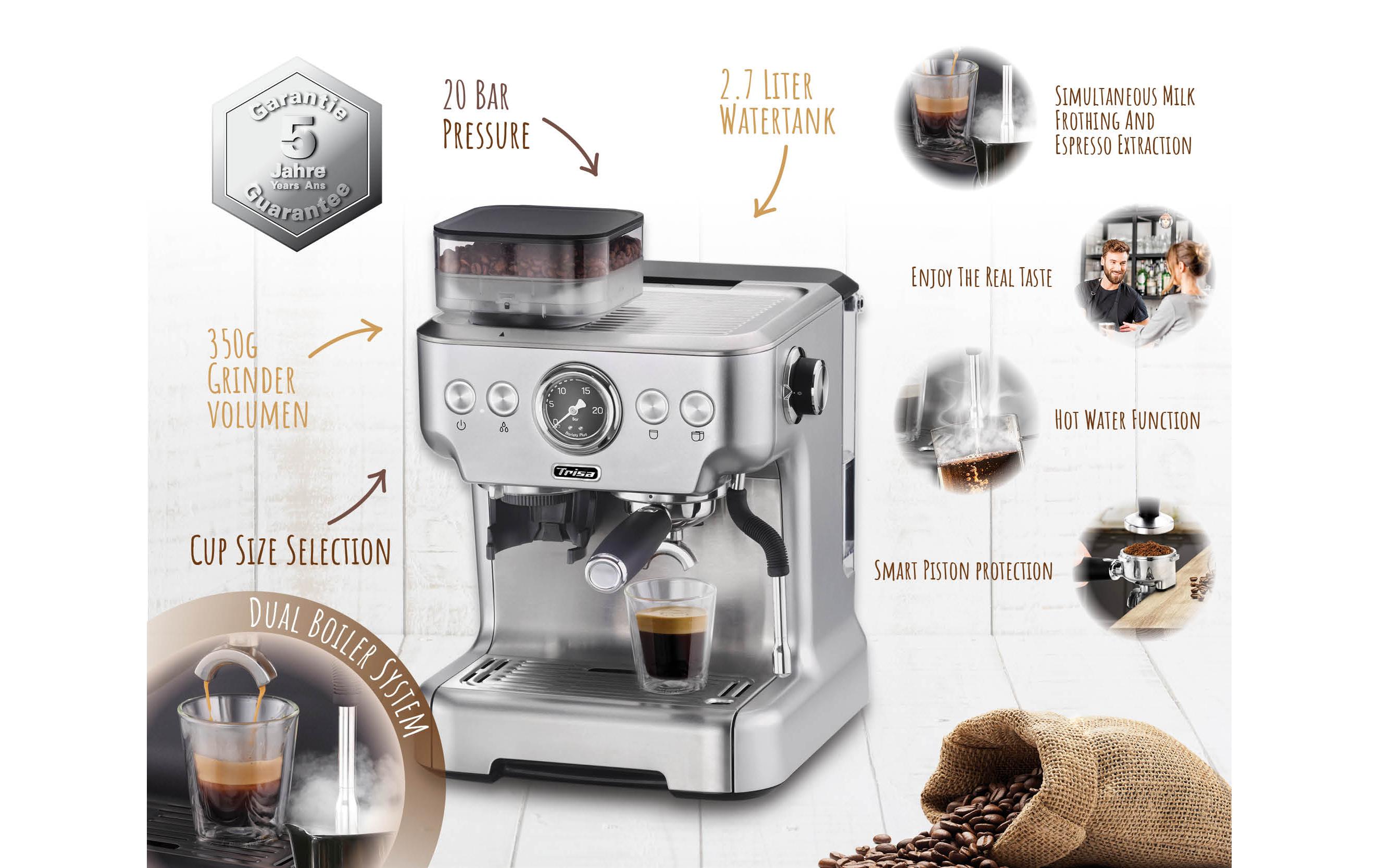 Trisa Siebträgermaschine Barista Plus Silber