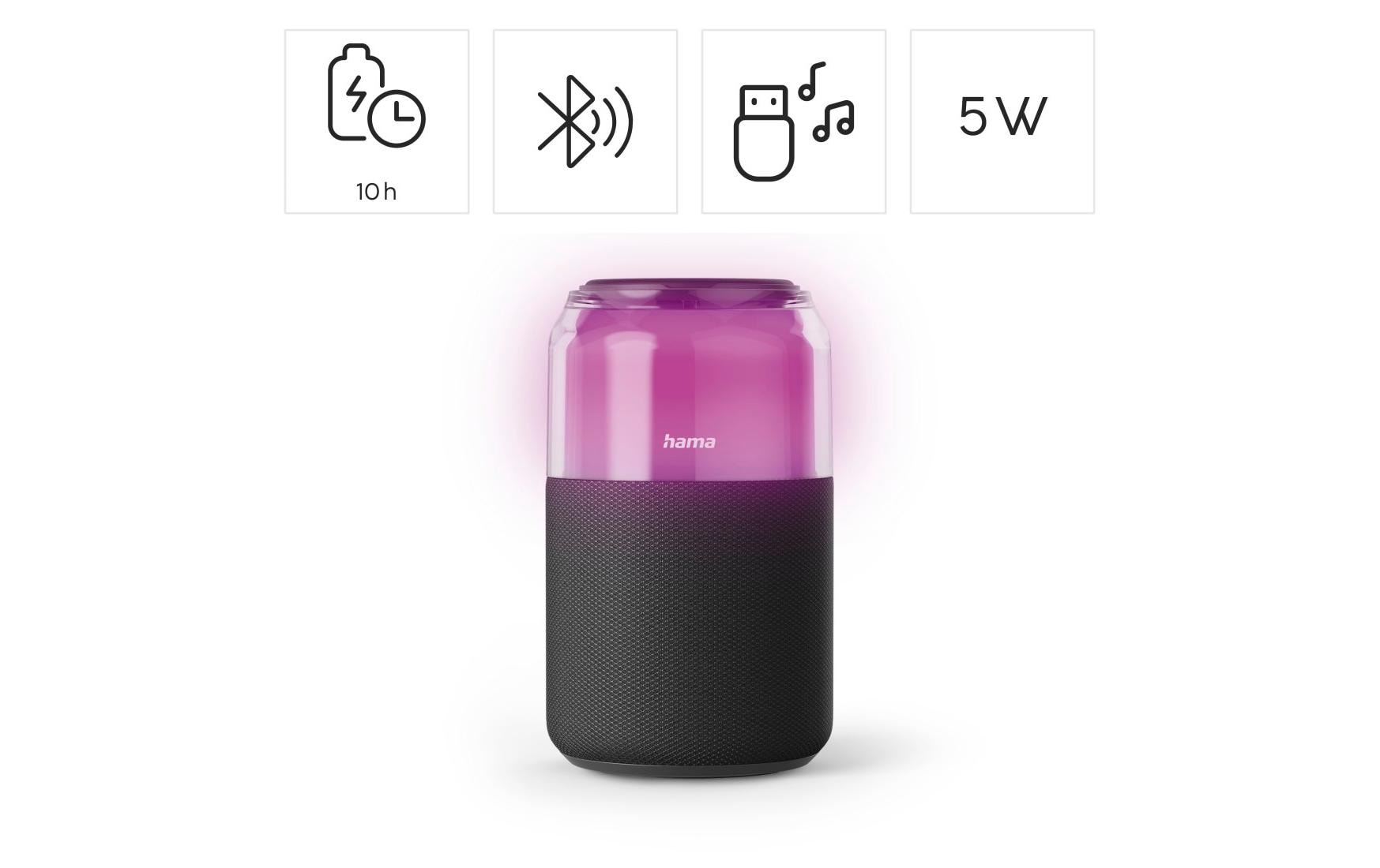 Hama Bluetooth Speaker Can 4 LED Modi 5 W Schwarz