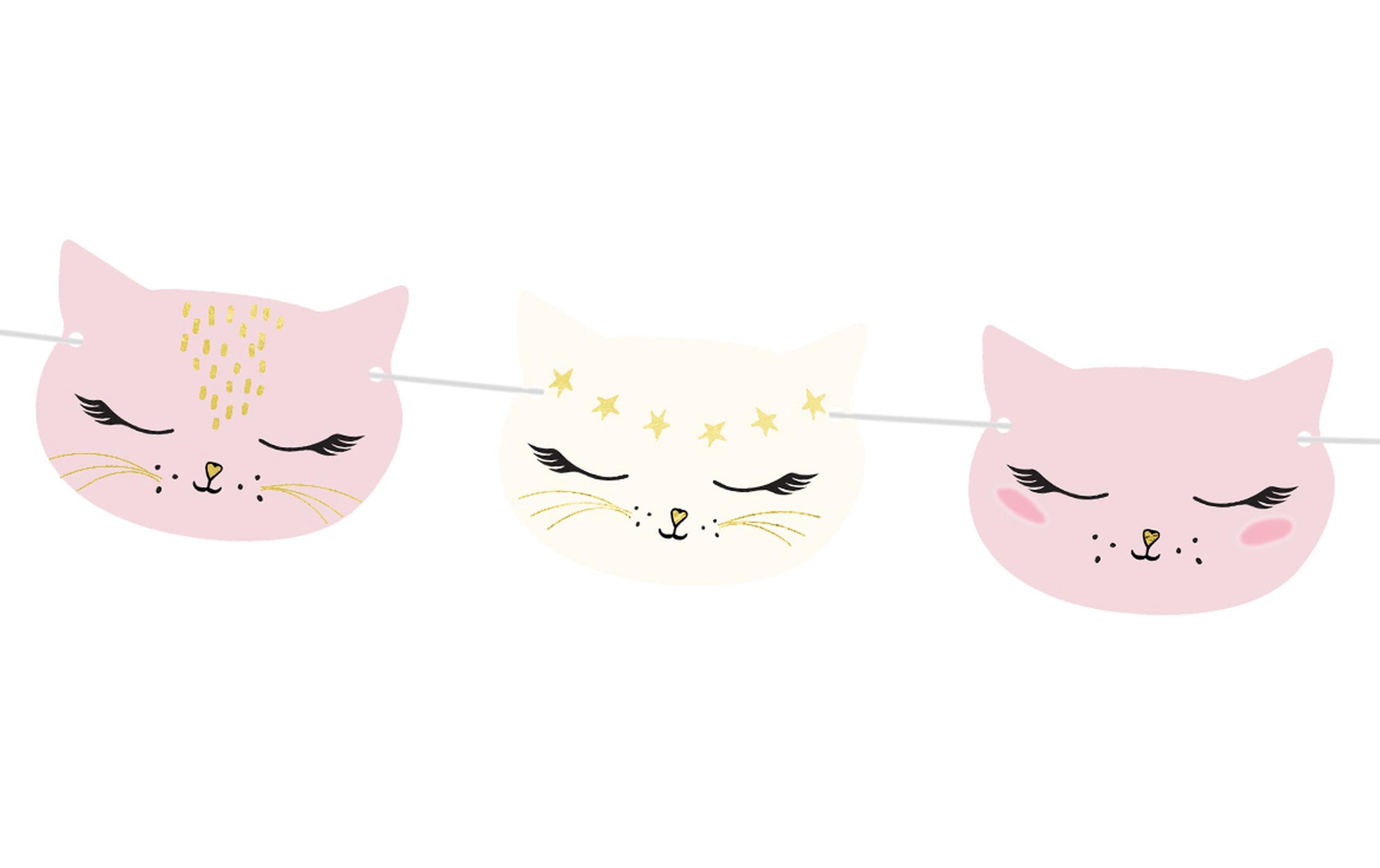 Partydeco Girlande Katze 1.4 m, Rosa/Weiss