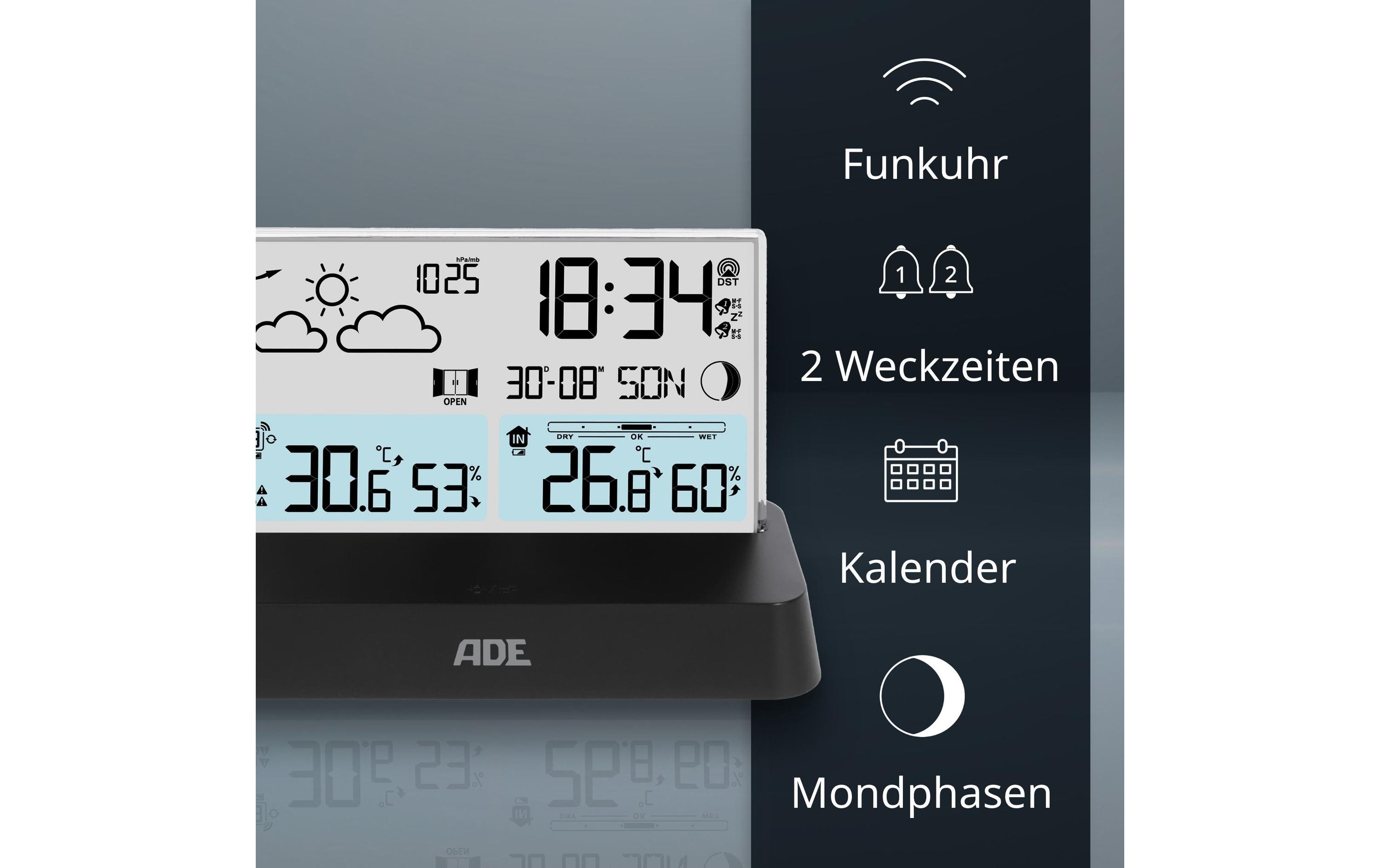 ADE Wetterstation mit Funk-Aussensensor Schwarz