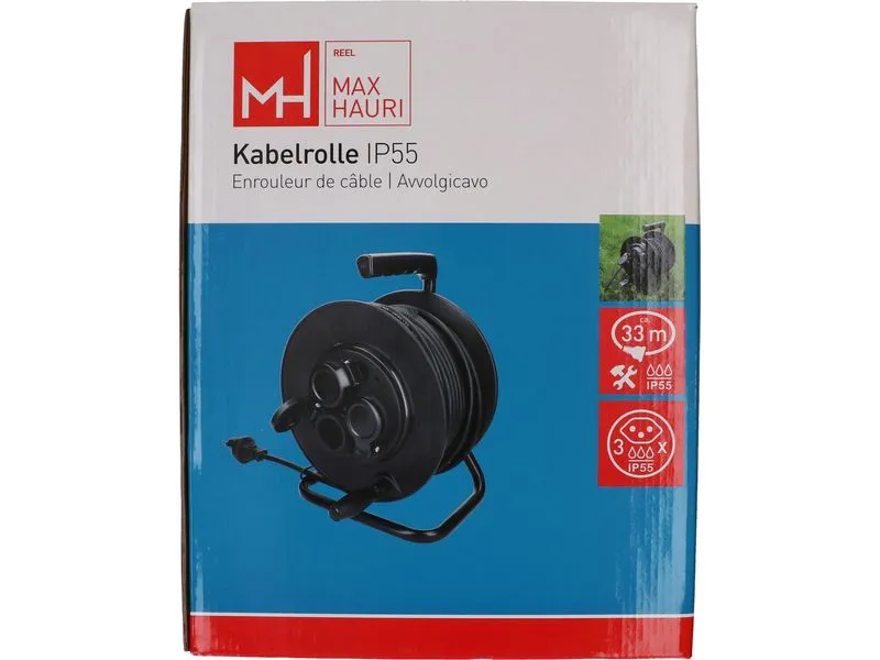 Max Hauri Kabelrolle 3x Typ 13 IP55 33m schwarz Max Hauri Kabelrolle 3x Typ 13 IP55 33m schwarz