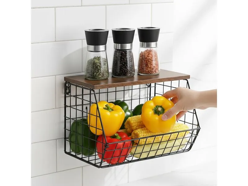 relaxdays Organizer Obstkorb Wandregal 21 x 30 cm Braun/Schwarz relaxdays Organizer Obstkorb Wandregal 21 x 30 cm Braun/Schwarz