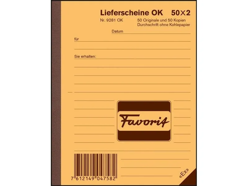 Favorit Durchschreibeblock 113 x 144 mm Lieferscheine, 50 x 2 Blatt