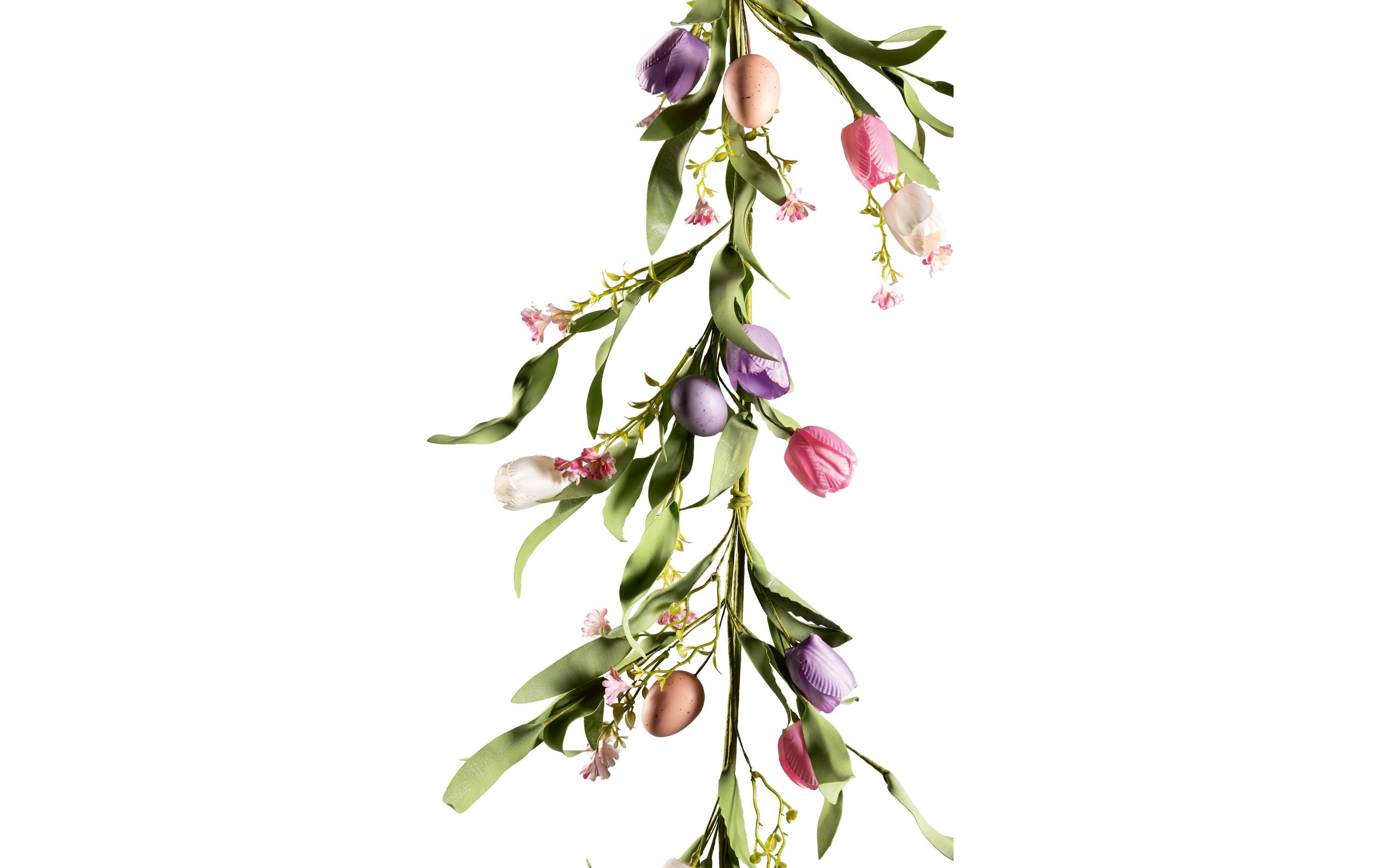 Dekomat AG Kunstpflanze Tulpengirlande mit Eiern 150 cm, Lila, Rosa