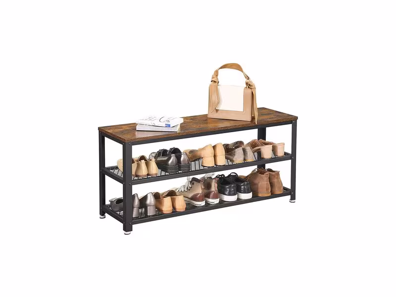 VASAGLE Schuhregal 100 cm x 30 cm, Braun/Schwarz