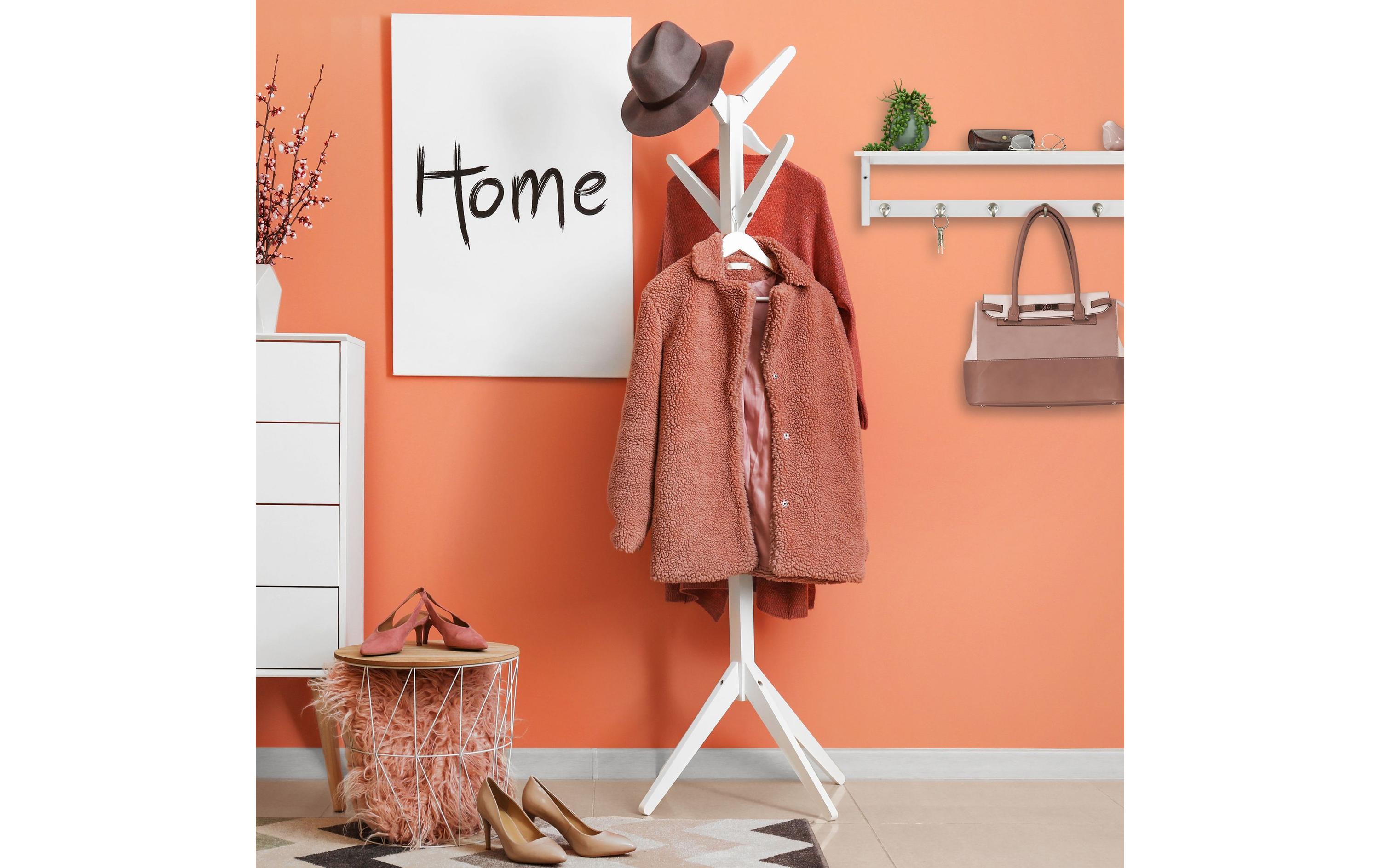 relaxdays Wandgarderobe mit Ablage 6 Haken, Weiss