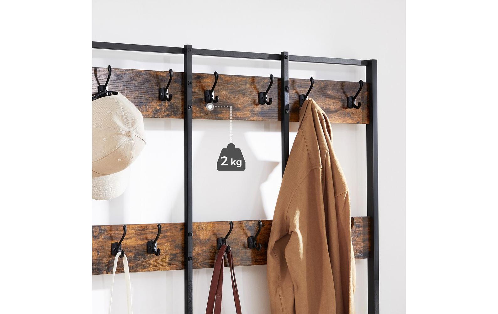 VASAGLE Wandgarderobe 100 cm x 184 cm, Braun/Schwarz