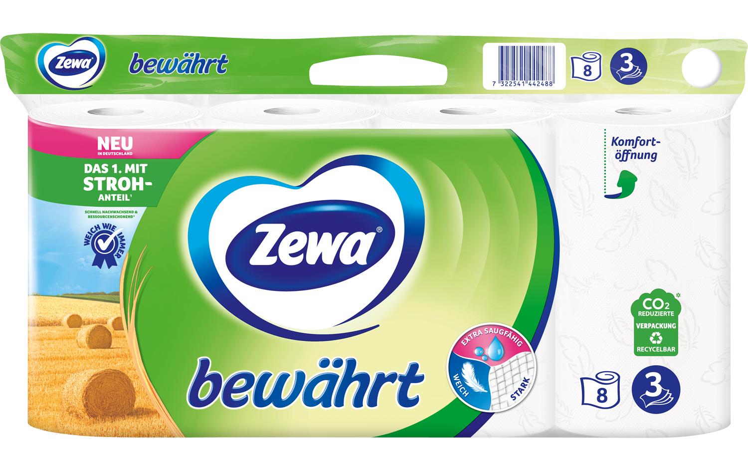 Zewa Toilettenpapier Bewährt weiss mit Strohzellstoff 8 Rollen
