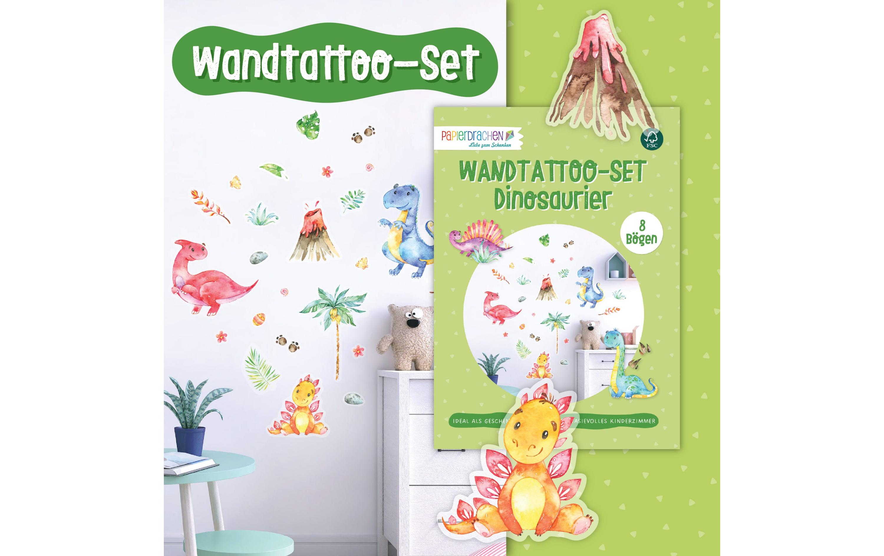 Papierdrachen Wandtattoo-Set Dinosaurier