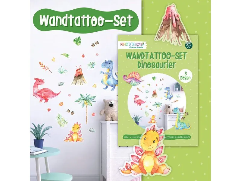 Papierdrachen Wandtattoo-Set Dinosaurier Papierdrachen Wandtattoo-Set Dinosaurier