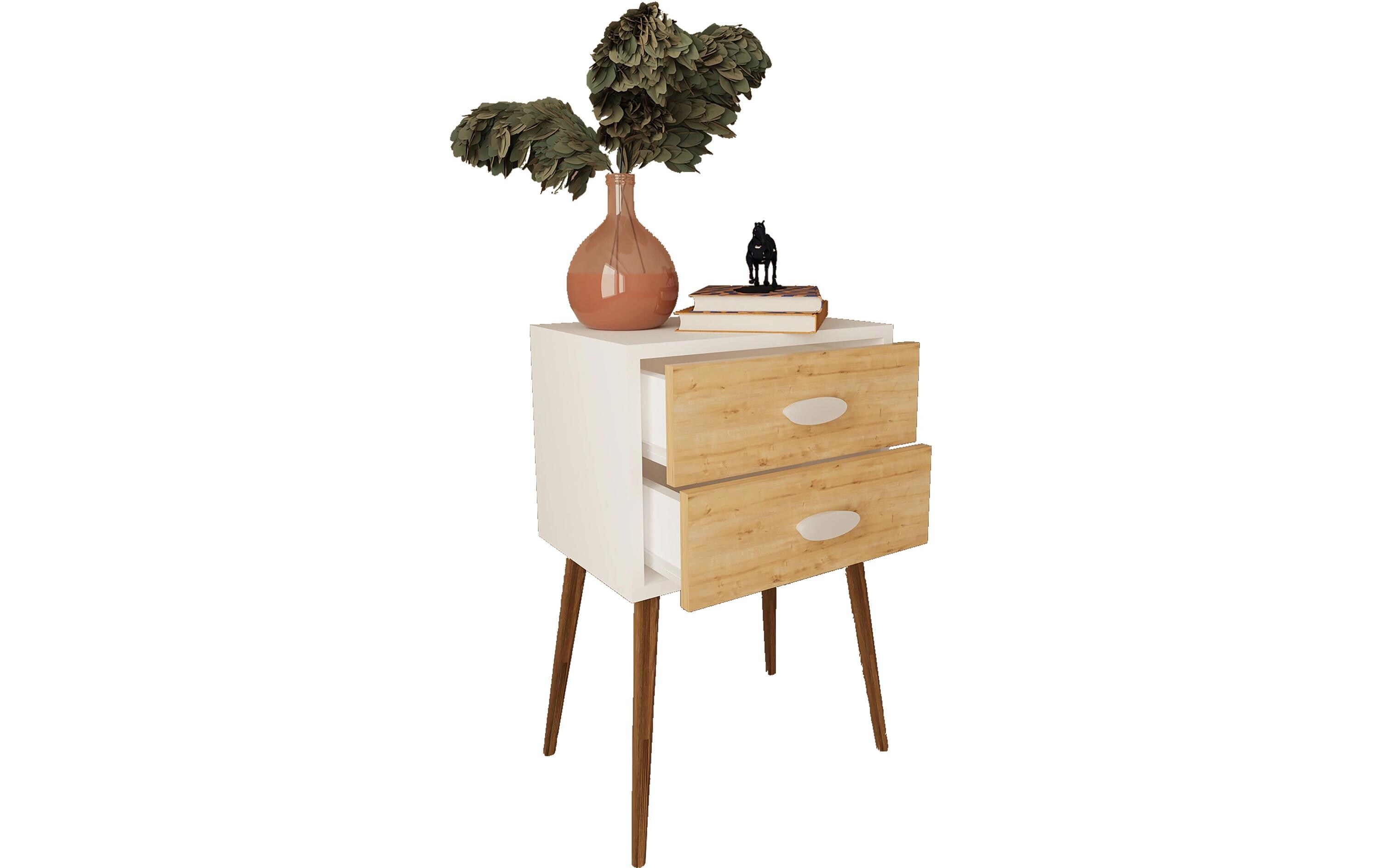 VCM Nachttisch Singol XXL 45 x 70 cm, Weiss/Honig-Eiche