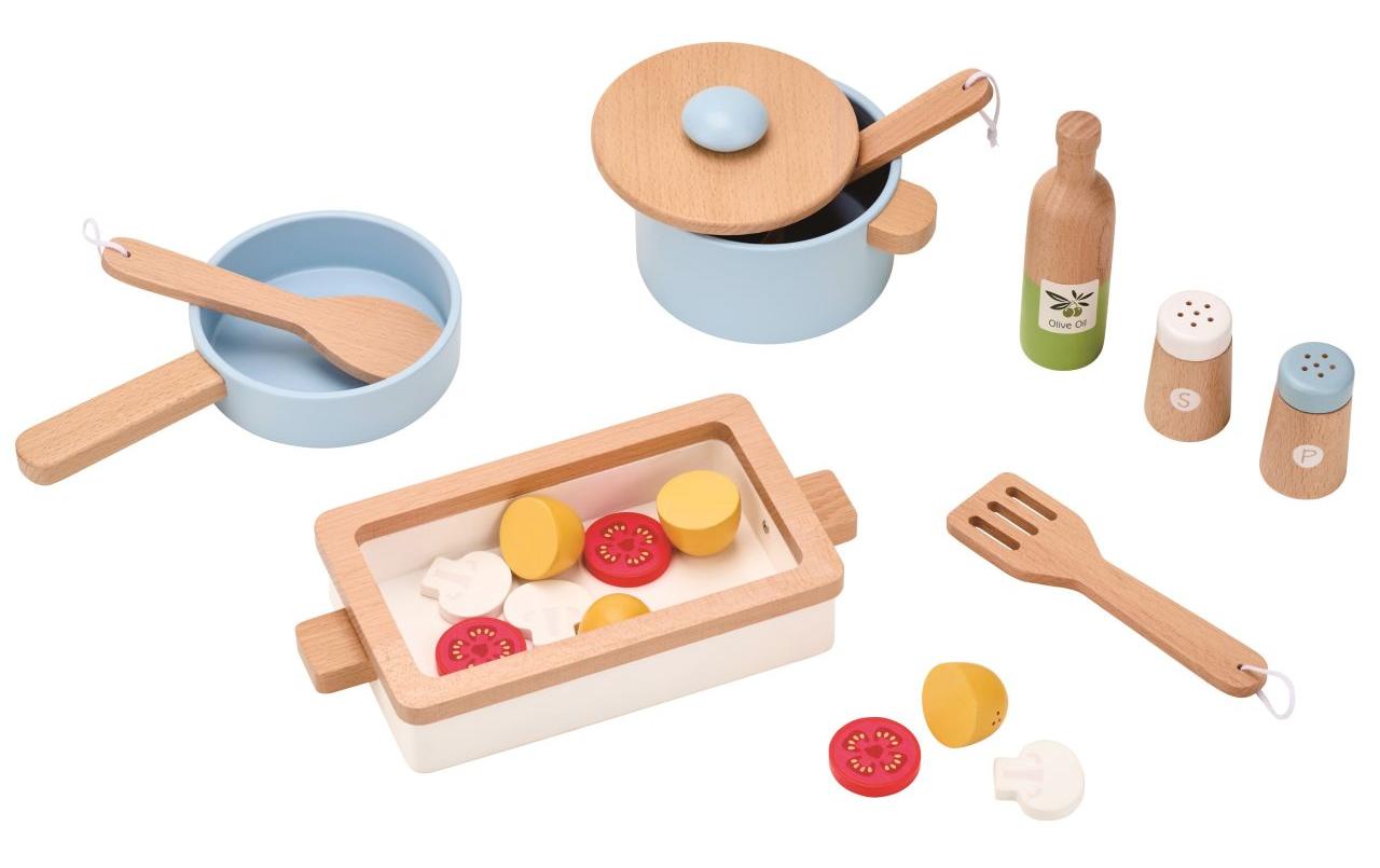 Spielba Holzspielwaren Pfannen und Essensbox mit Zubehör