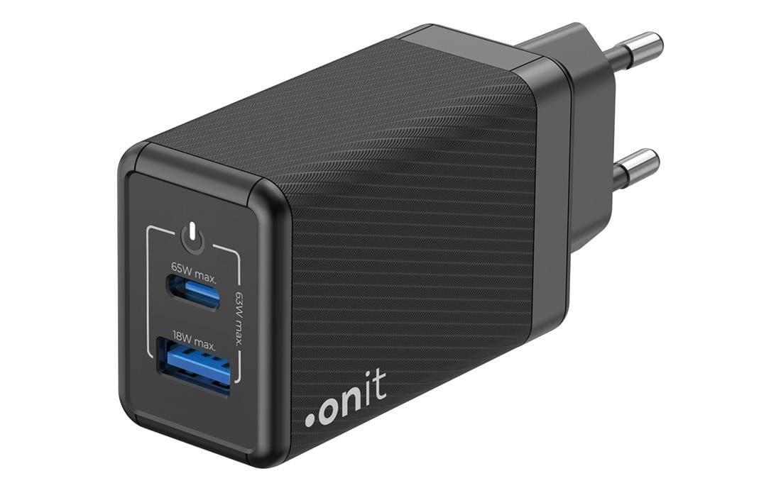 onit USB-Wandladegerät Dual QC4+ 65 W GaN Schwarz onit USB-Wandladegerät Dual QC4+ 65 W GaN Schwarz