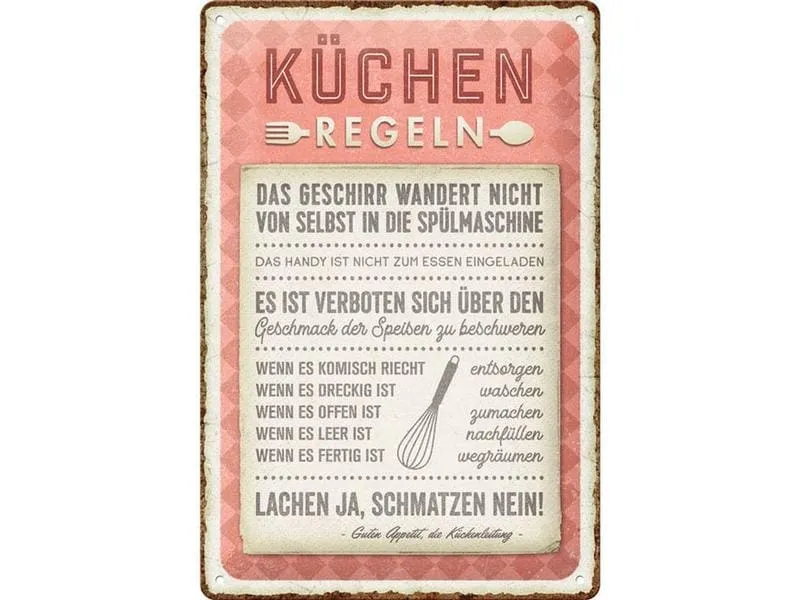 Nostalgic Art Schild Küchen-Regeln 20 x 30 cm, Metall