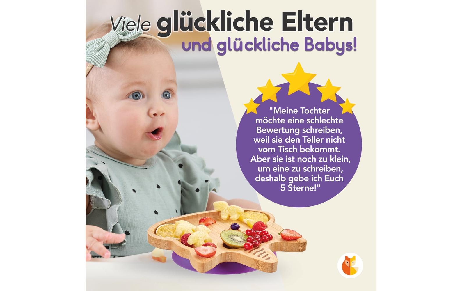 Kleinfuchs Kinderteller Bambus Einhorn Lila