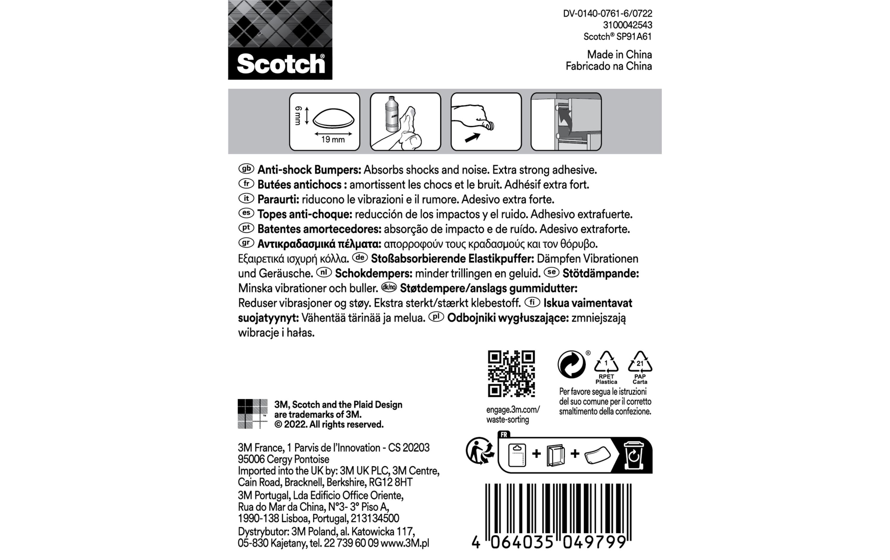 3M Schutzpuffer Anti Shock, Ø 19 mm, Transparent, 8er Pack