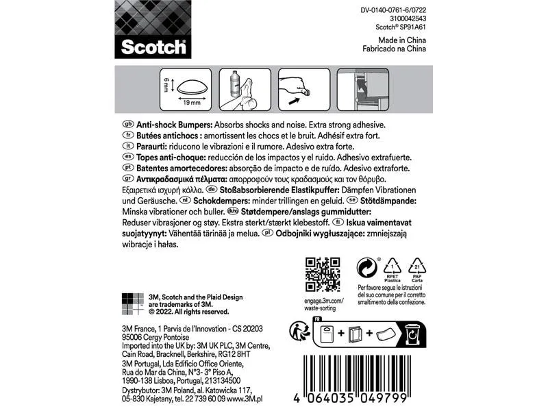3M Schutzpuffer Anti Shock, Ø 19 mm, Transparent, 8er Pack