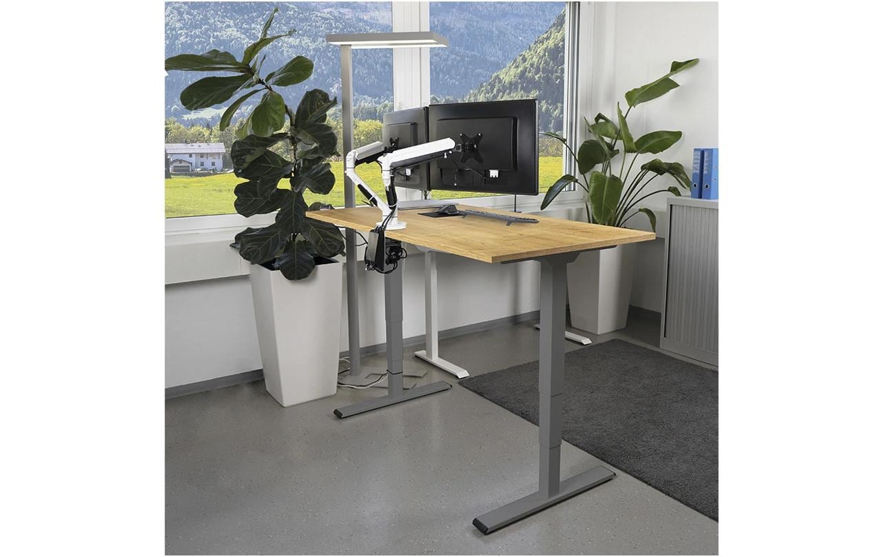 Contini höhenverstellbarer Bürotisch 1.4 x 0.8 m, Eiche/Dunkelgrau