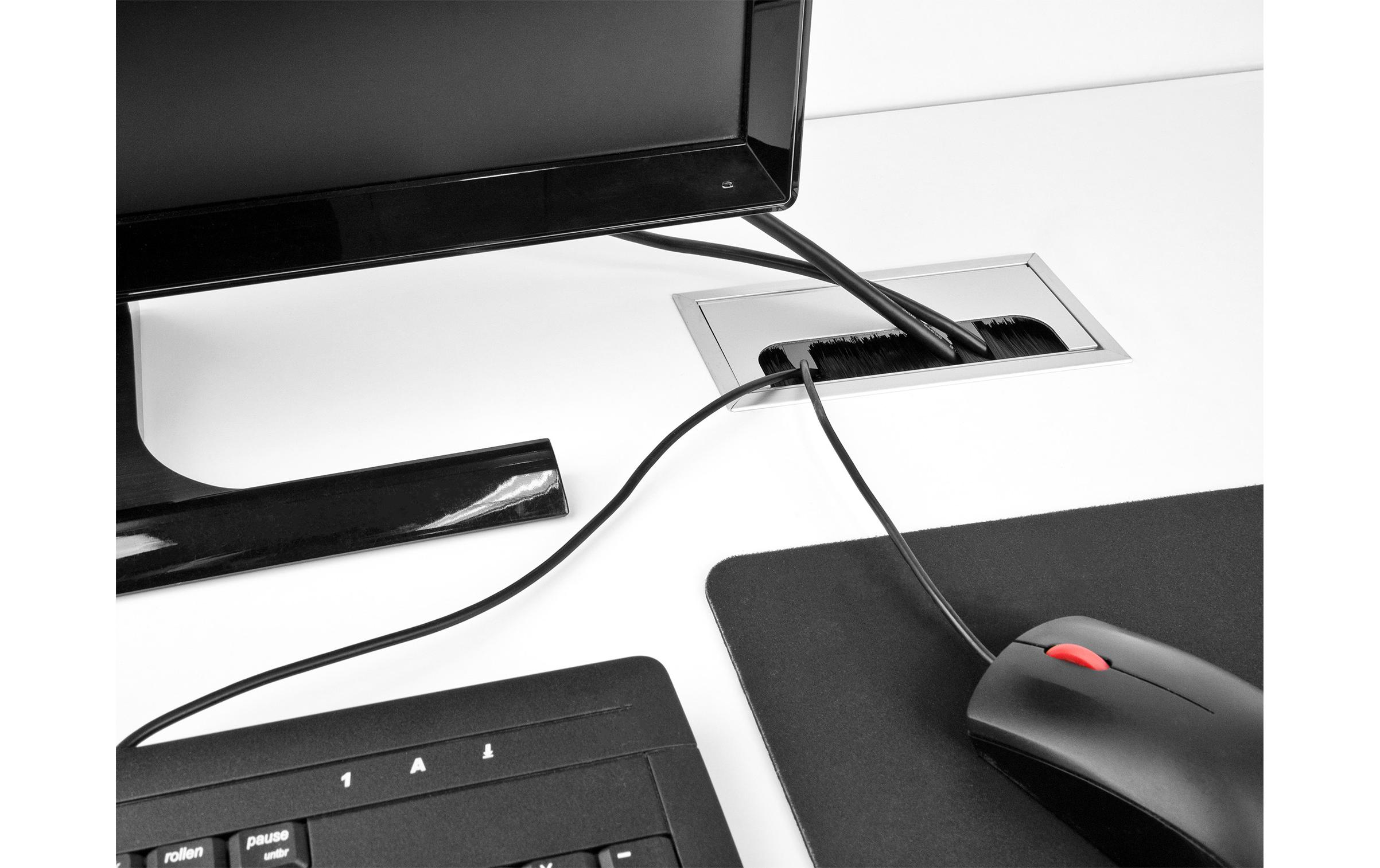 Delock Einbaurahmen für Tisch mit Bürste 160x80x28mm, Silber Delock Einbaurahmen für Tisch mit Bürste 160x80x28mm, Silber