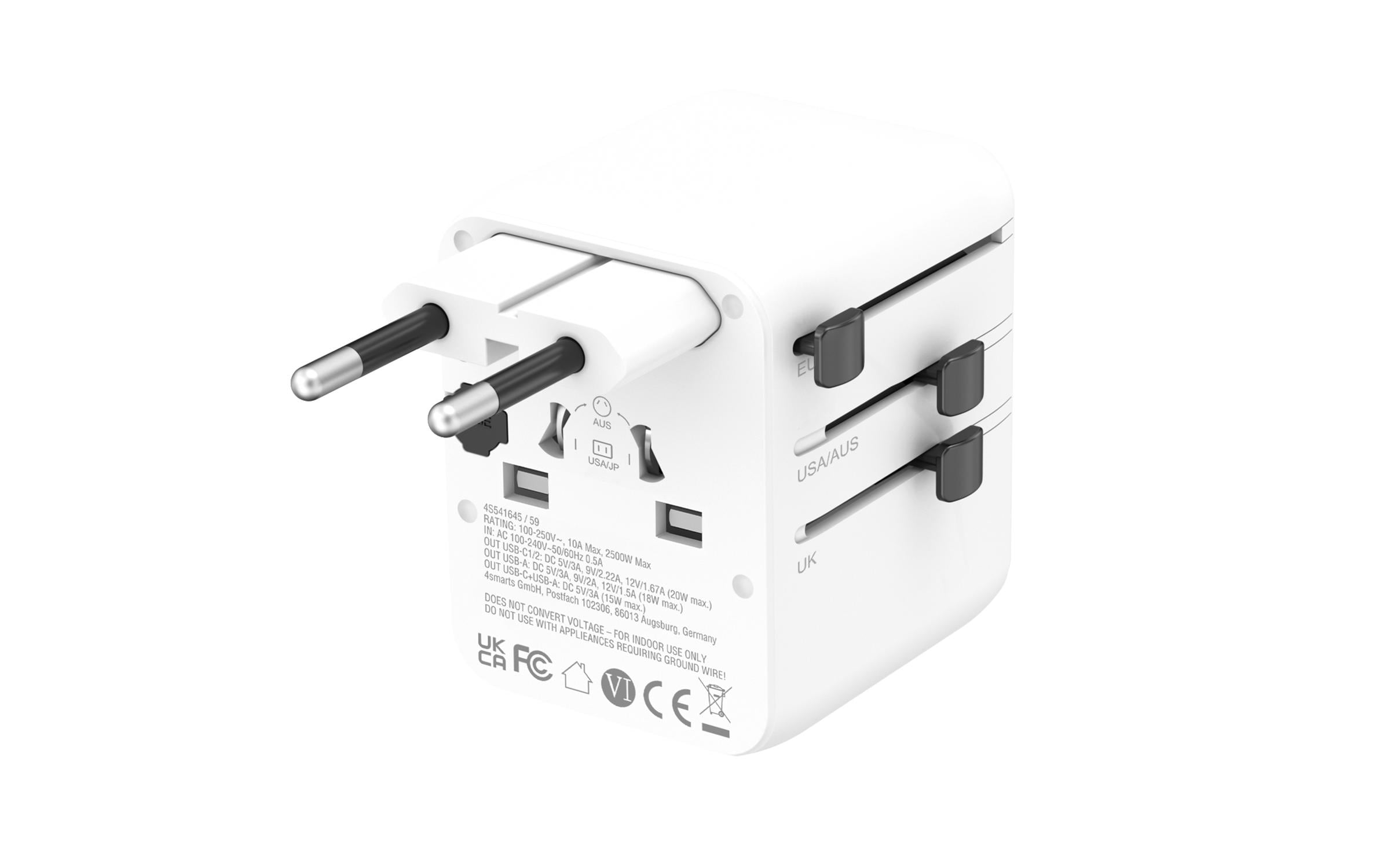 4smarts Weltreiseadapter Nomad GaN 20W 2C+1A, Weiss