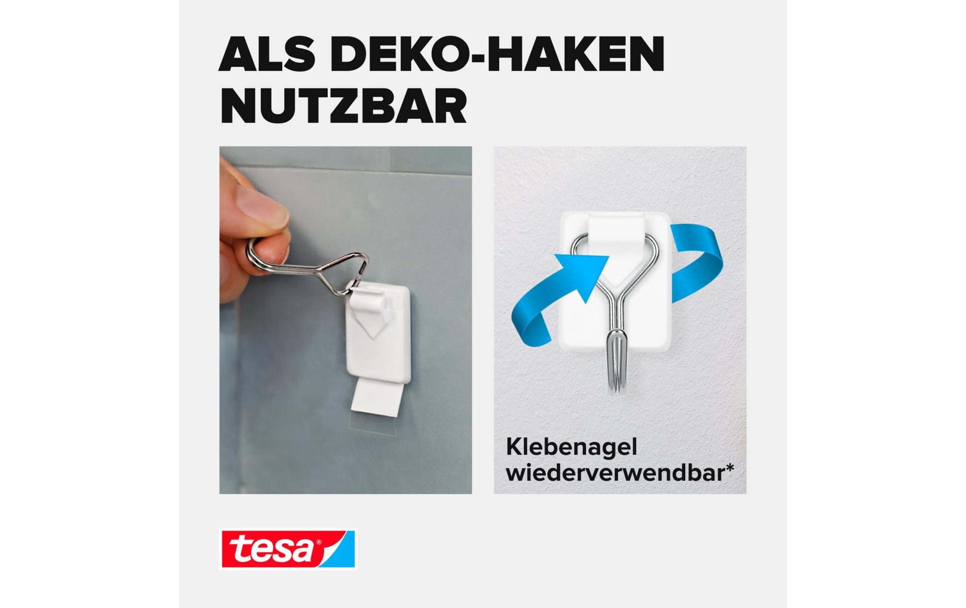 tesa Klebehaken Powerstrips Haken Small Weiss, 1 kg Haltekraft