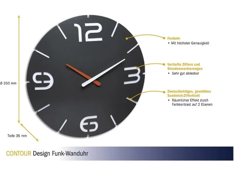 TFA Dostmann Funk-Wanduhr Contour Anthrazit, Ø 35 cm TFA Dostmann Funk-Wanduhr Contour Anthrazit, Ø 35 cm