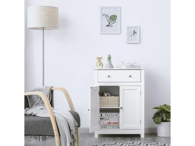 VASAGLE Badezimmerregal mit Schublade 60 x 80 cm, Weiss VASAGLE Badezimmerregal mit Schublade 60 x 80 cm, Weiss
