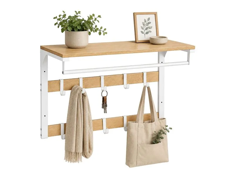 relaxdays Wandgarderobe 65 cm x 42 cm, Weiss/Braun