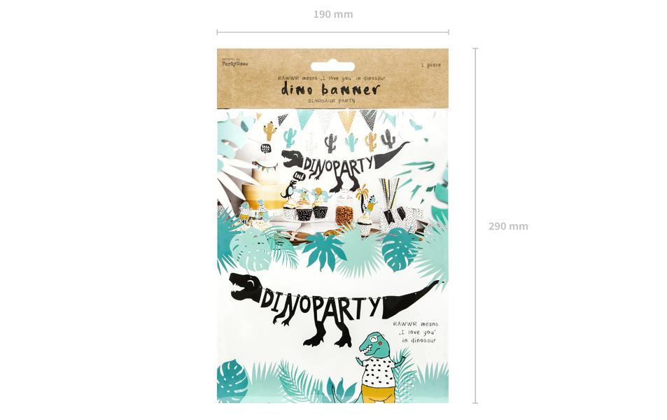 Partydeco Girlande Dinosaurier-Party Schwarz, 20 x 90 cm