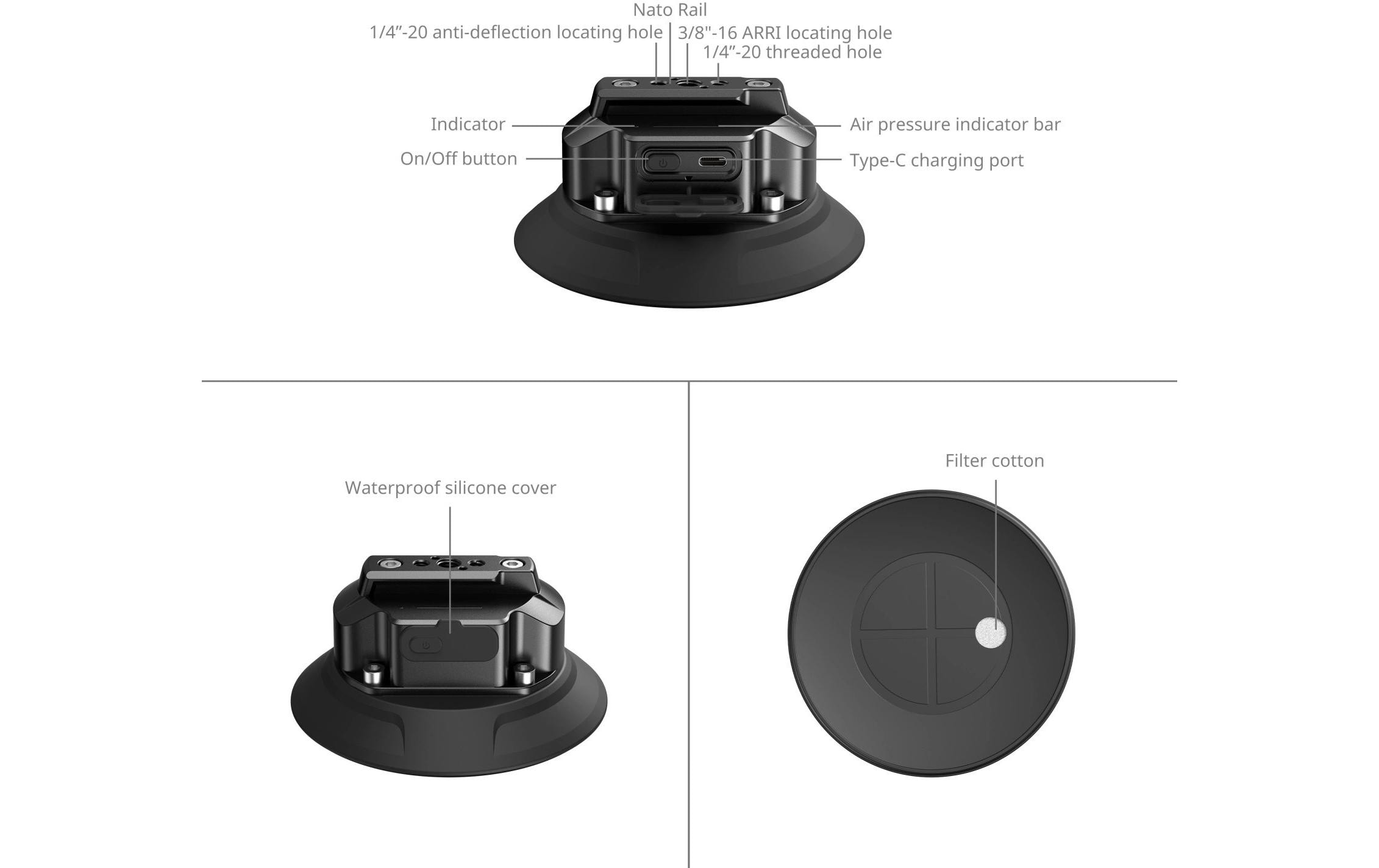 Smallrig 5 Elektrische Saugnapfhalterung Kit