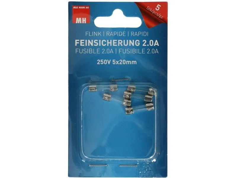 Max Hauri Schmelzsicherung 5 x 20 mm Flink 2 A, 5 Stück