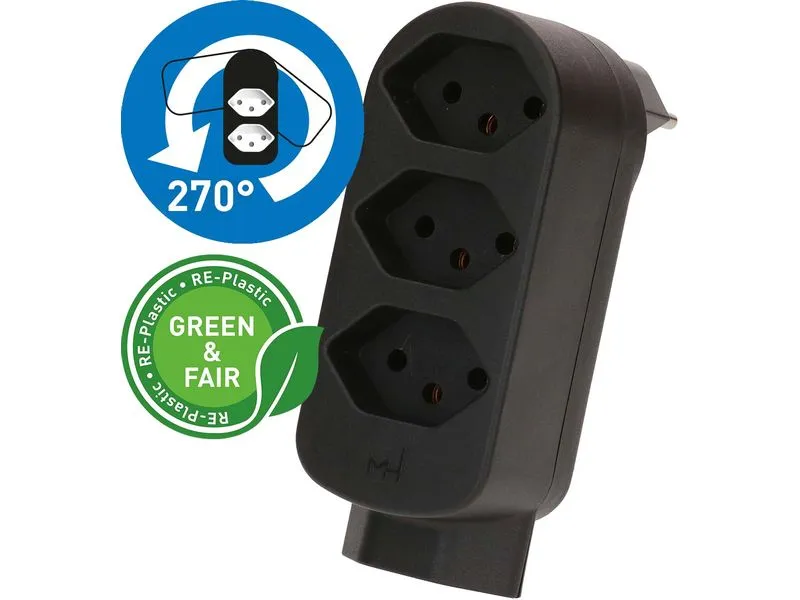 Max Hauri Mehrfachstecker ADAPT 3+1x Typ 13 schwarz drehbar Green+Fair