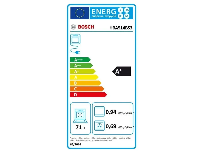 Bosch Einbaubackofen HBA514BS3 Schwarz A+