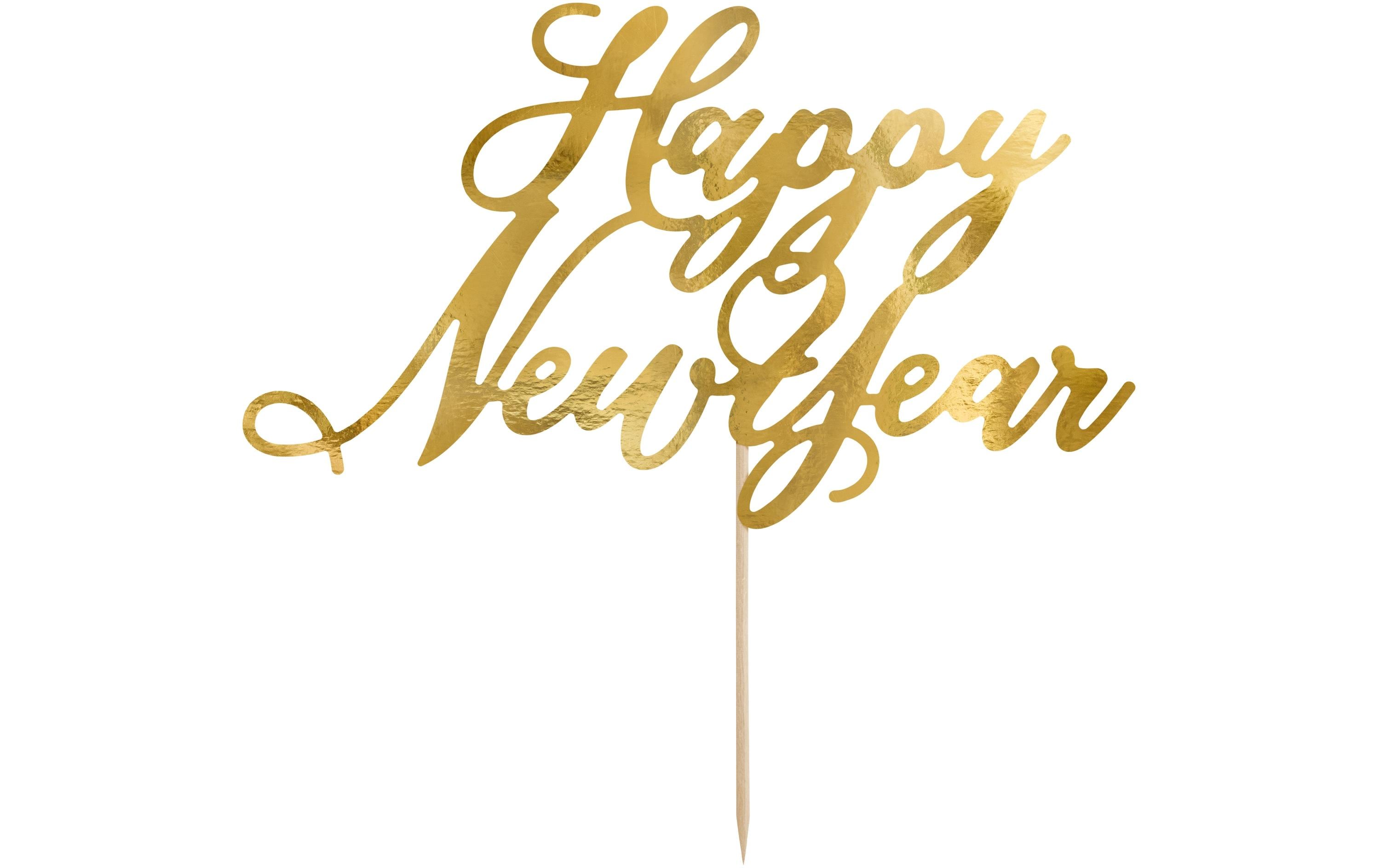 Partydeco Kuchen-Topper Happy New Year 1 Stück, Gold