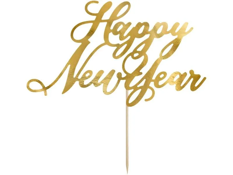 Partydeco Kuchen-Topper Happy New Year 1 Stück, Gold Partydeco Kuchen-Topper Happy New Year 1 Stück, Gold