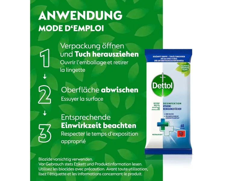 Dettol Desinfektion Hygiene-Reinigungstücher 60 Stück
