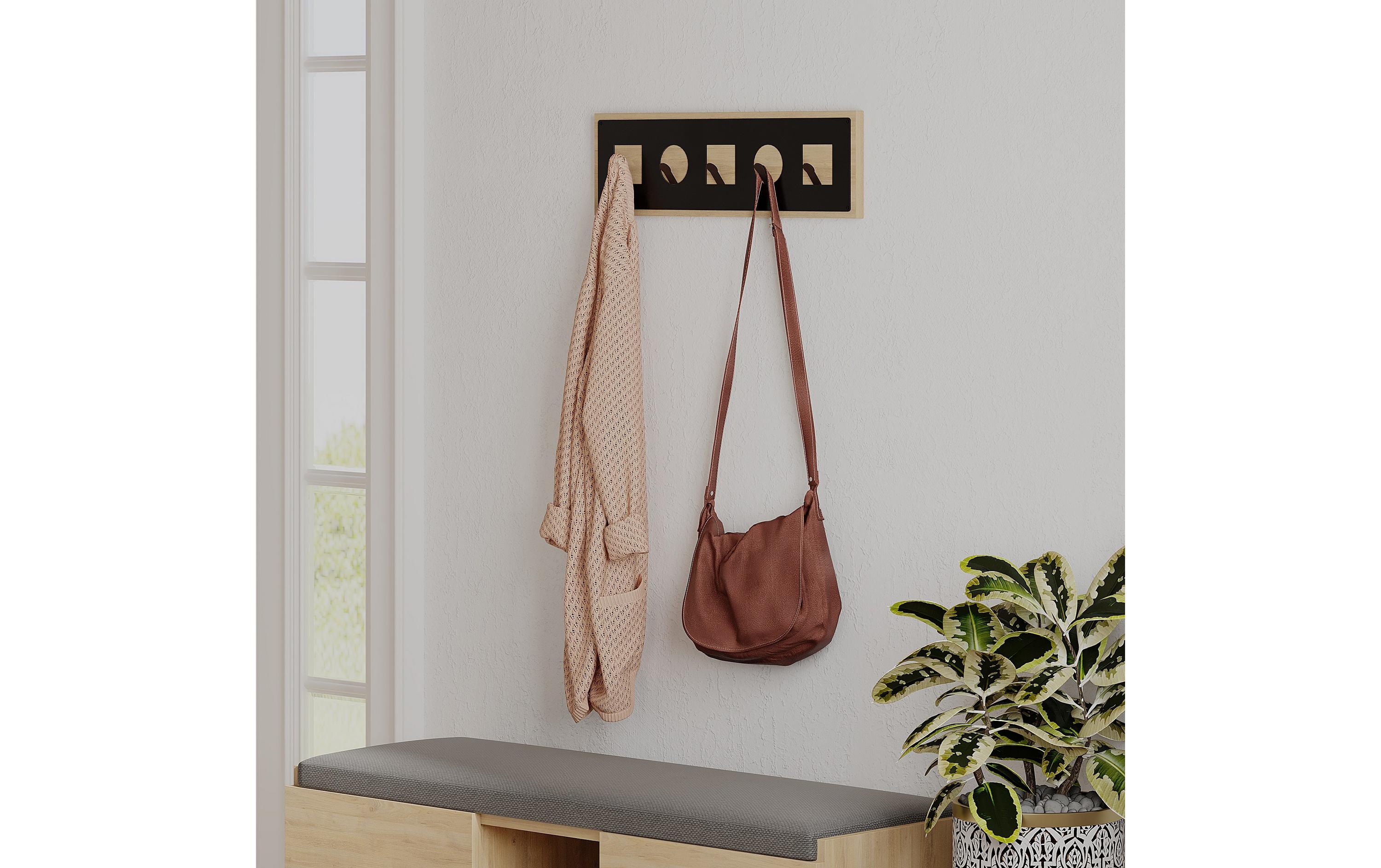 Woody Fashion Wandgarderobe Icon Sapphire 5 Haken, Nature/Schwarz