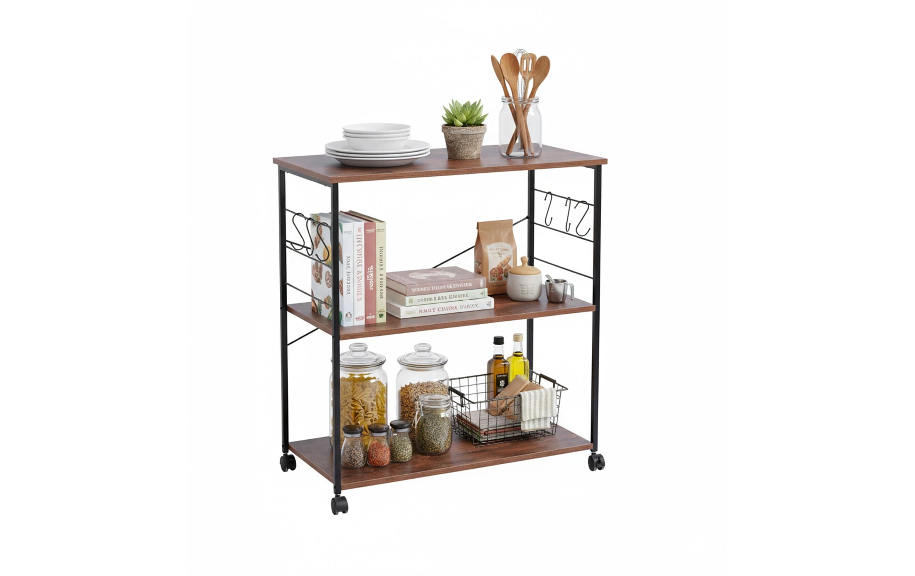 relaxdays Küchenwagen 87 x 80 x 40 cm Schwarz/Braun