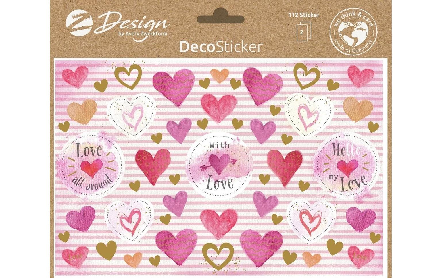 Z-Design Motivsticker A5 Deko Herzen, Bunt, 42 Aufkleber