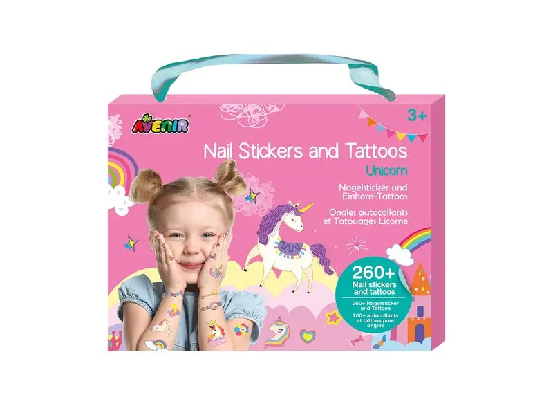 AVENIR Nagelset Sticker und Tattoos Einhorn Motiv AVENIR Nagelset Sticker und Tattoos Einhorn Motiv