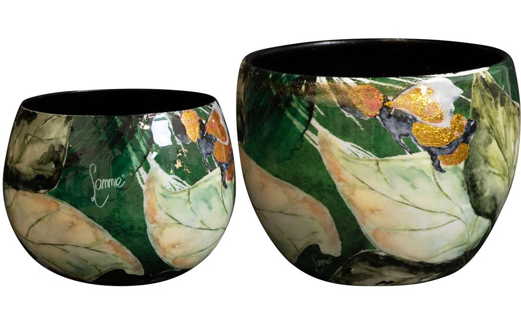 CHALET Blumentopf Bee Green, 9 x 9 x 7 cm, 2er-Set