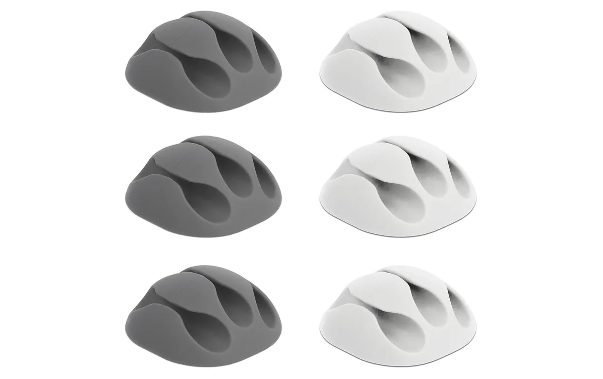 Delock Kabelhalter 5 mm, 2x3 Stück, weiss, grau, 3 Durchführungen Delock Kabelhalter 5 mm, 2x3 Stück, weiss, grau, 3 Durchführungen