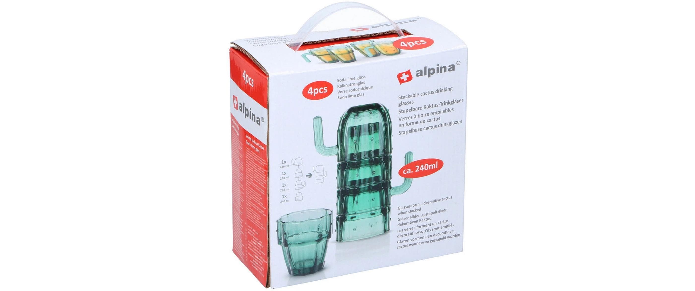alpina Trinkglas Kaktus 240 ml, 4 Stück, Grün