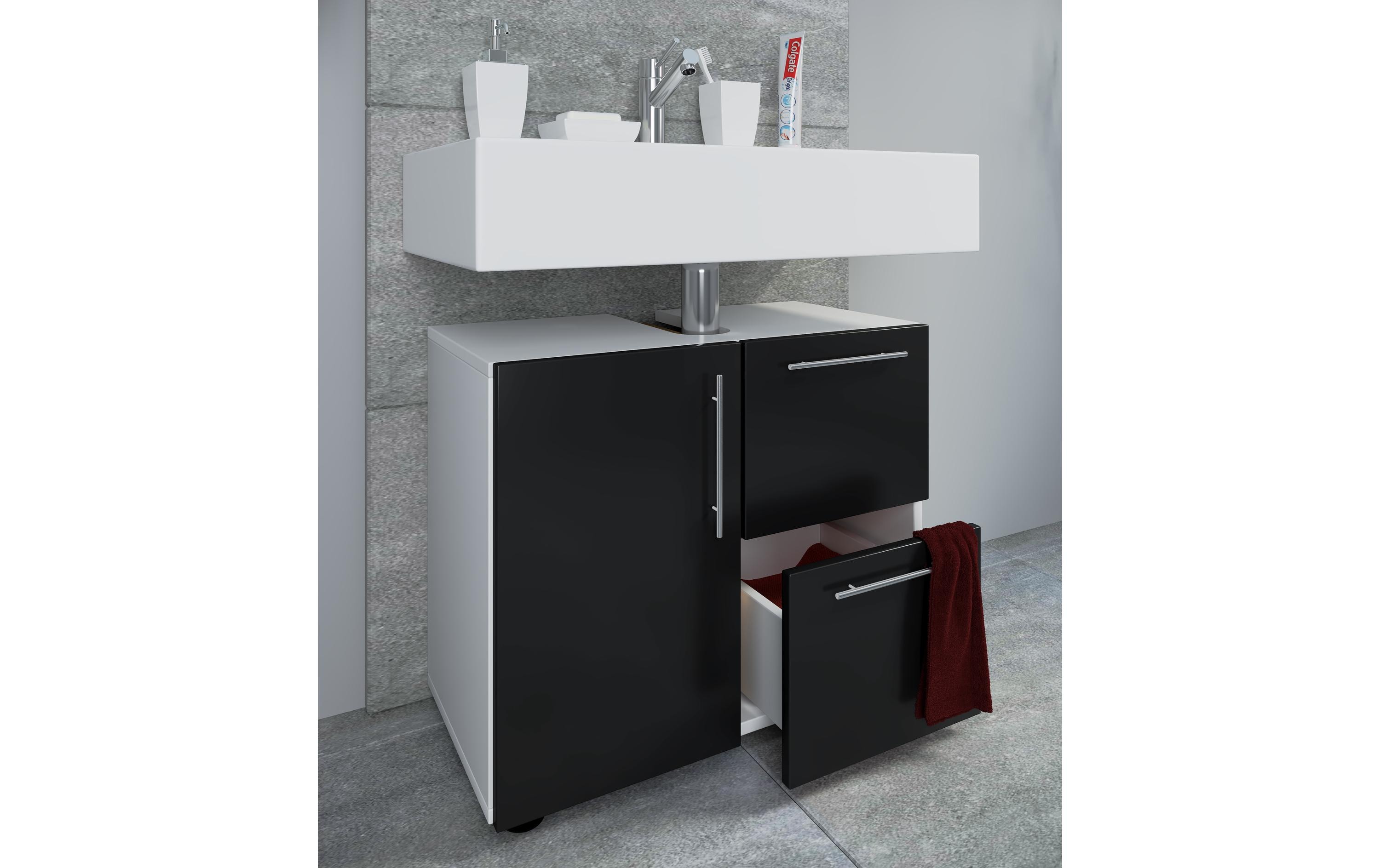 VCM Waschbeckenunterschrank Flandu 61 x 51 cm, Weiss/Schwarz