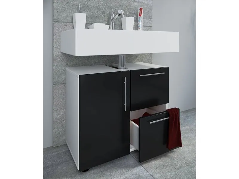 VCM Waschbeckenunterschrank Flandu 61 x 51 cm, Weiss/Schwarz VCM Waschbeckenunterschrank Flandu 61 x 51 cm, Weiss/Schwarz