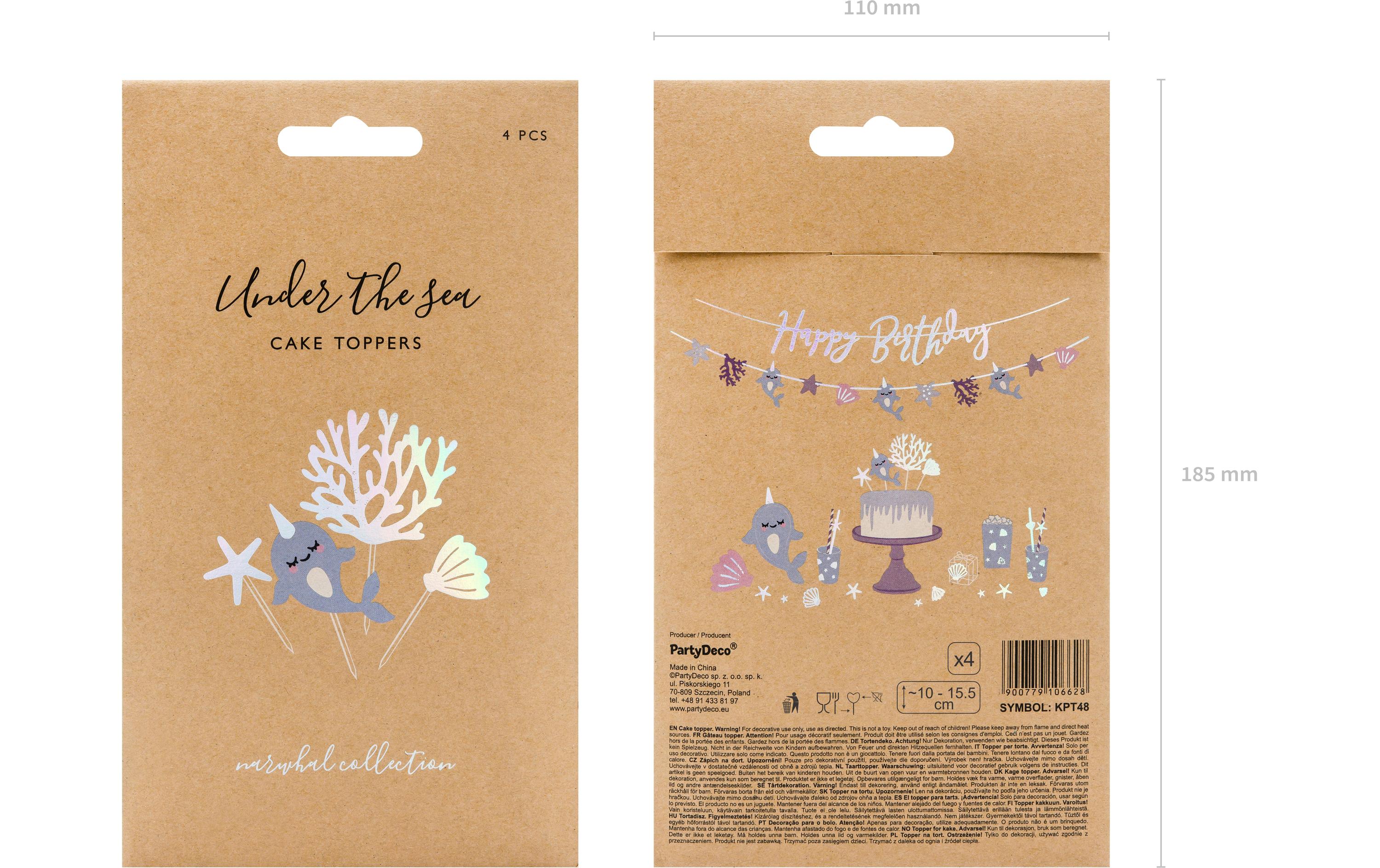 Partydeco Kuchen-Topper Narwal 1 Stück, Mehrfarbig