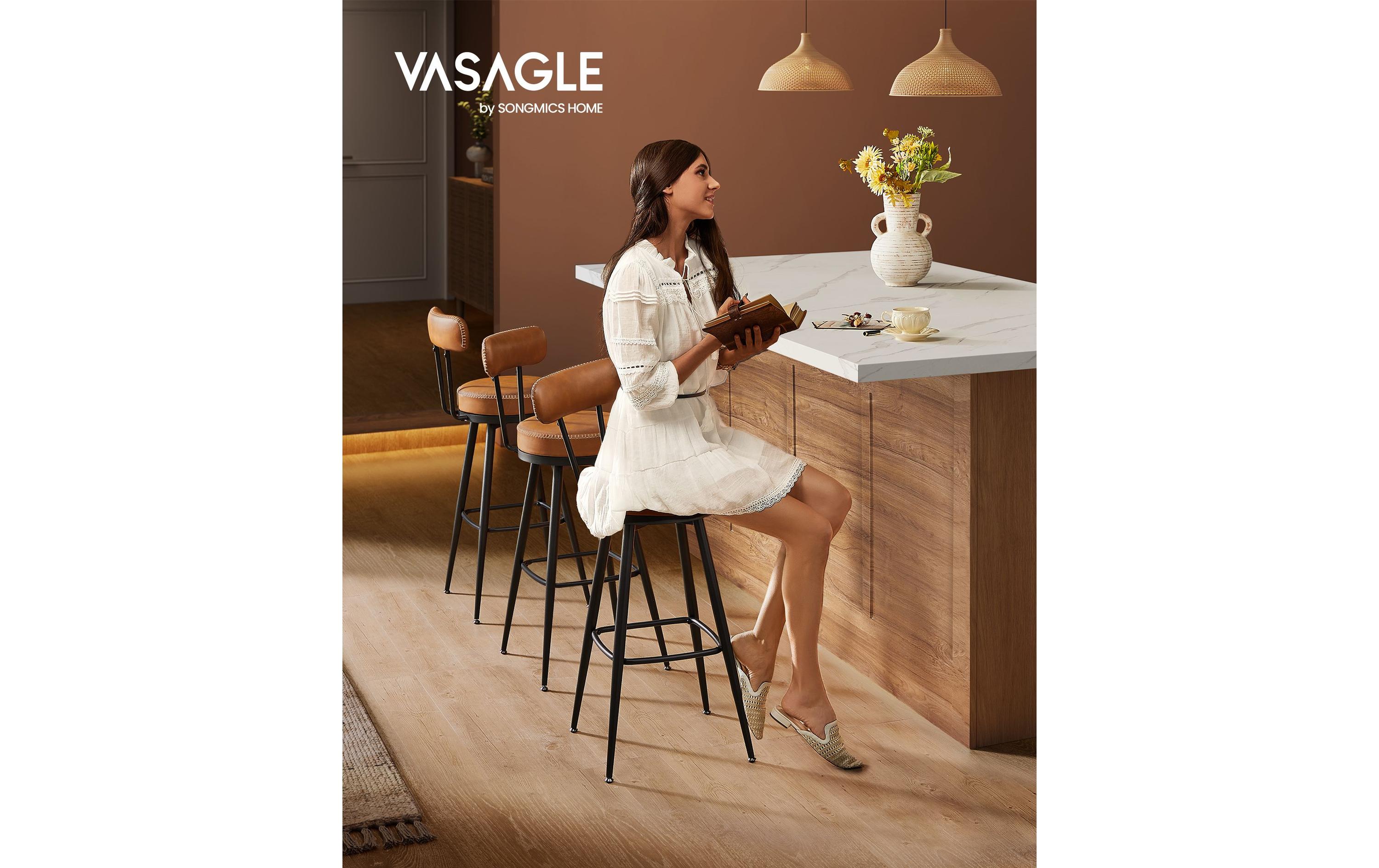 VASAGLE Barhocker 2 Stück 56 x 101.3 cm, Schwarz/Braun