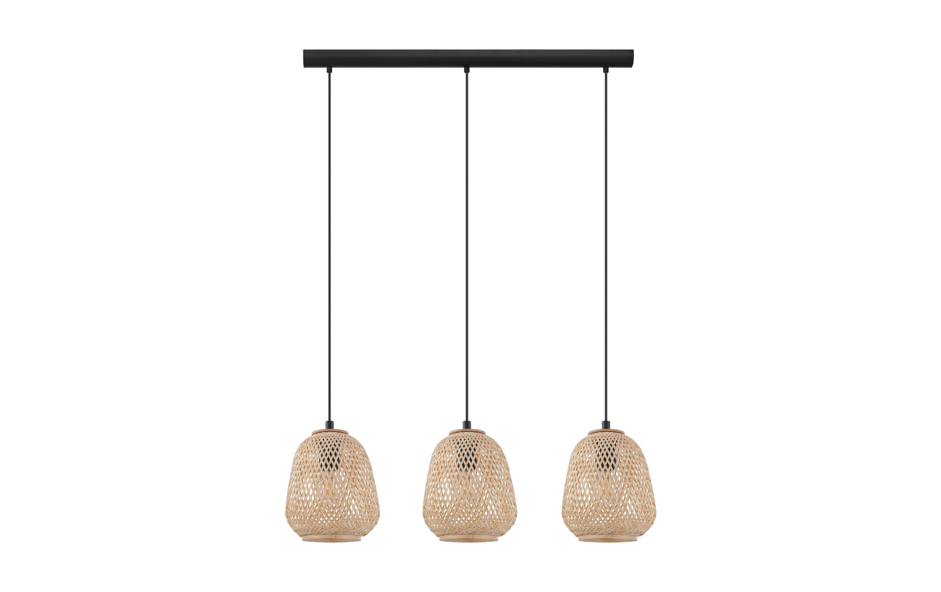 EGLO Leuchten Pendelleuchte DEMBLEBY 3x E27, Schwarz/Natur