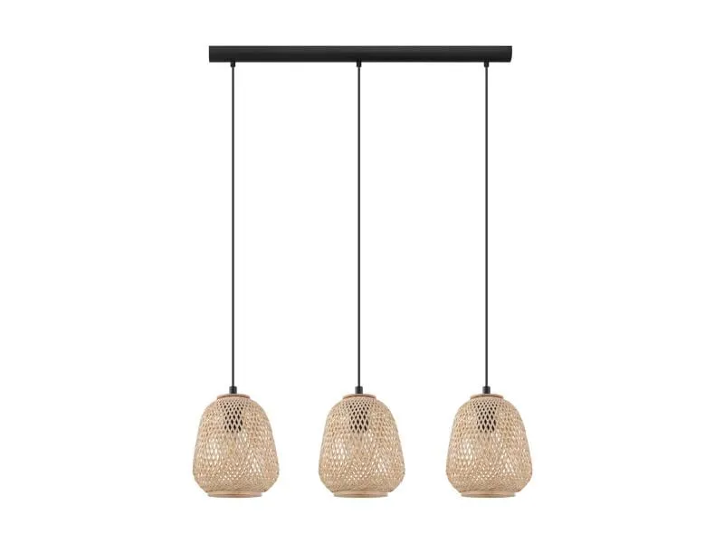 EGLO Leuchten Pendelleuchte DEMBLEBY 3x E27, Schwarz/Natur EGLO Leuchten Pendelleuchte DEMBLEBY 3x E27, Schwarz/Natur